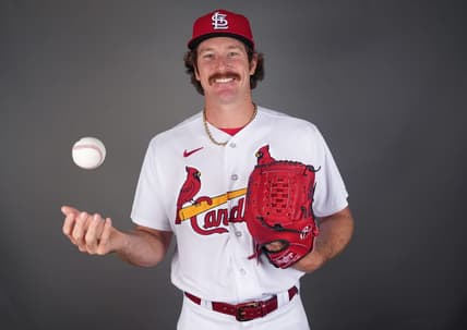 Feb 23, 2023; Jupiter, FL, USA; St. Louis Cardinals starting pitcher Miles Mikolas (39) poses for a portrait during spring training photo day. Mandatory Credit: Jim Rassol-USA TODAY Sports
