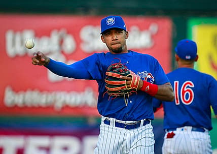 Iowa shortstop Dixon Machado throws the ball after making a defensive stop against Toledo during a Triple-A baseball game at Principal Park in Des Moines on Tuesday, April 12, 2022.

Iowacubs 20220412 Bh