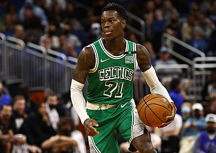 Feb 6, 2022; Orlando, Florida, USA; Boston Celtics guard Dennis Schroder (71) drives to the basket against the Orlando Magic during the second half at Amway Center. Mandatory Credit: Kim Klement-USA TODAY Sports