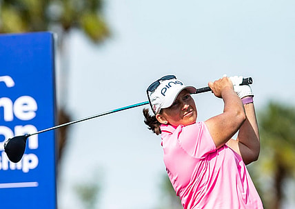 Angela Stanford of the United States tees off on 11 at Mission Hills Country Club in Rancho Mirage, Calif., Thursday, March 31, 2022.