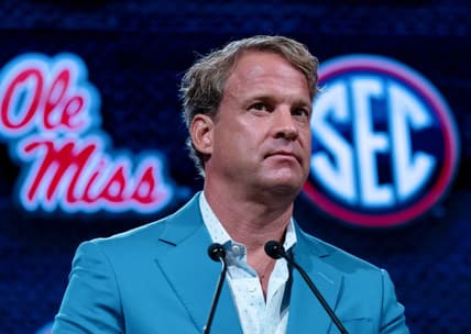 Ole Miss Head Coach Lane Kiffin speaks at the 2023 SEC Football Kickoff Media Days at the Nashville Grand Hyatt on Broadway, Thursday, July 20, 2023.
