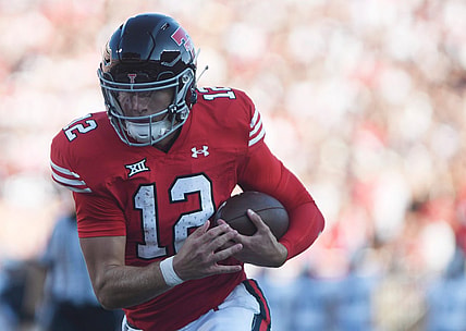 Texas Tech's quarterback Tyler Shough (12) runs for a touchdown against Tartleton State in a non-conference football game, Saturday, Sept. 16, 2023, at Jones AT&T Stadium.
