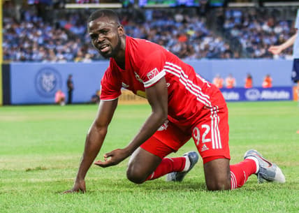 Aug 24, 2019; New York, NY, USA; New York Red Bulls defender Kemar Lawrence (92) at Yankee Stadium. Mandatory Credit: Wendell Cruz-USA TODAY Sports