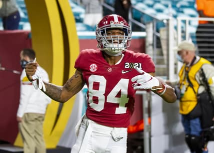 Jan 11, 2021; Miami Gardens, Florida, USA; Alabama Crimson Tide wide receiver Joshua Lanier (84) against the Ohio State Buckeyes in the 2021 College Football Playoff National Championship Game. Mandatory Credit: Mark J. Rebilas-USA TODAY Sports