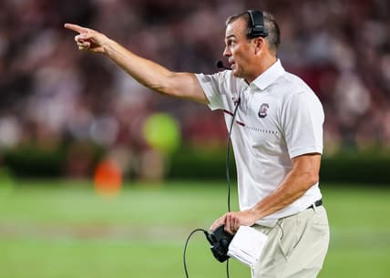 Sep 3, 2022; Columbia, South Carolina, USA; South Carolina Gamecocks head coach Shane Beamer directs his team against the Georgia State Panthers in the second half at Williams-Brice Stadium. Mandatory Credit: Jeff Blake-USA TODAY Sports