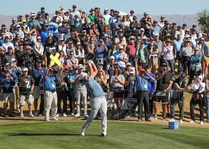 Jon Rahm tees off on the eighth hole at the Pete Dye Stadium Course at PGA West during The American Express in La Quinta, Calif., Jan. 21, 2023.

Amex Saturday 17