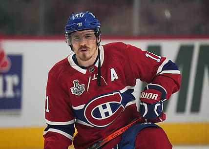 Jul 5, 2021; Montreal, Quebec, CAN; Montreal Canadiens right wing Brendan Gallagher (11) looks on during the warmup period before game four of the 2021 Stanley Cup Final against the Tampa Bay Lightning at the Bell Centre. Mandatory Credit: Eric Bolte-USA TODAY Sports