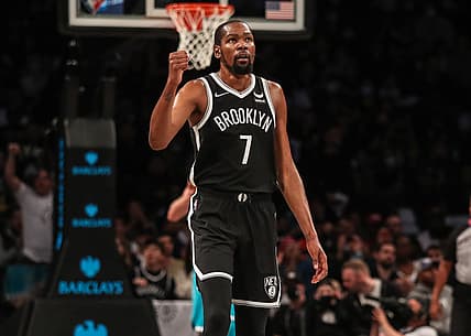Oct 24, 2021; Brooklyn, New York, USA; Brooklyn Nets forward Kevin Durant (7) at Barclays Center. Mandatory Credit: Wendell Cruz-USA TODAY Sports