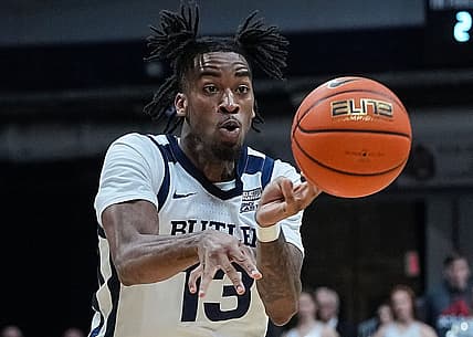 Butler Bulldogs guard Jayden Taylor (13) passes the ball on Wednesday, Jan. 4, 2023 at Hinkle Fieldhouse in Indianapolis. The Butler Bulldogs defeated the DePaul Blue Demons, 78-70.

Ncaa Basketball Ini Butler Basketball Vs Depaul Depaul Blue Demons At Butler Bulldogs