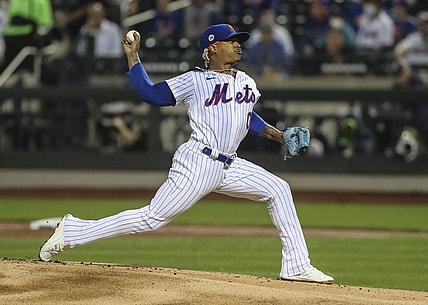 Aug 28, 2021; New York City, New York, USA;  New York Mets pitcher Marcus Stroman (0) pitches in the first inning against the Washington Nationals at Citi Field. Mandatory Credit: Wendell Cruz-USA TODAY Sports