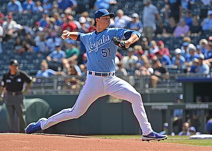Sep 5, 2021; Kansas City, Missouri, USA;  Kansas City Royals starting pitcher Brady Singer (51) delivers a pitch during the first inning against the Chicago White Sox at Kauffman Stadium. Mandatory Credit: Peter Aiken-USA TODAY Sports