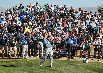 Jon Rahm tees off on the eighth hole at the Pete Dye Stadium Course at PGA West during The American Express in La Quinta, Calif., Jan. 21, 2023.

Amex Saturday 17