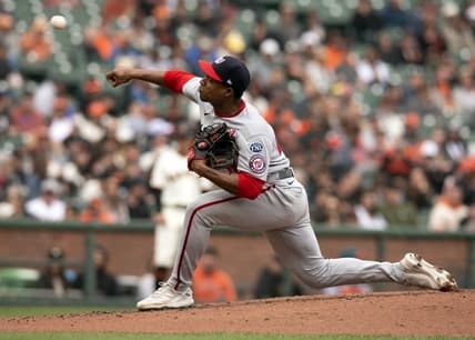 May 10, 2023; San Francisco, California, USA; Washington Nationals starting pitcher Josiah Gray (40) delivers a pitch against the San Francisco Giants during the second inning at Oracle Park. Mandatory Credit: D. Ross Cameron-USA TODAY Sports