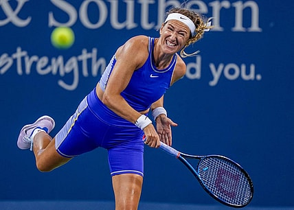 Victoria Azarenka makes a hit to Kaia Kanepi on Grand Stand court during the Western & Southern Open at the Lindner Family Tennis Center in Mason Monday, August 15, 2022.  Azarenka won 6-3, 4-6, 6-3.

Monday Tennis10