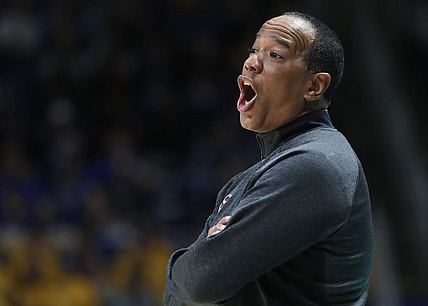Mar 9, 2024; Pittsburgh, Pennsylvania, USA;  North Carolina State Wolfpack head coach Kevin Keatts reacts on the sidelines against the Pittsburgh Panthers during the first half at the Petersen Events Center. Mandatory Credit: Charles LeClaire-USA TODAY Sports