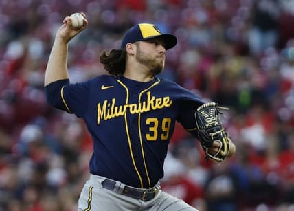 Sep 24, 2022; Cincinnati, Ohio, USA; Milwaukee Brewers starting pitcher Corbin Burnes (39) throws a pitch against the Cincinnati Reds during the first inning at Great American Ball Park. Mandatory Credit: David Kohl-USA TODAY Sports