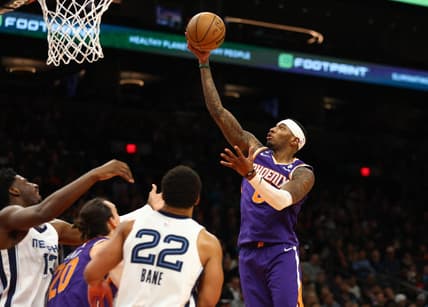 Jan 22, 2023; Phoenix, Arizona, USA; Phoenix Suns forward Torrey Craig (0) against the Memphis Grizzlies in the second half at Footprint Center. Mandatory Credit: Mark J. Rebilas-USA TODAY Sports