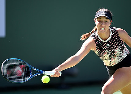 Oct 12, 2021; Indian Wells, CA, USA; Jessica Pegula (USA) hits a shot against Elina Svitolina (UKR) during a fourth round match match in the BNP Paribas Open at the Indian Wells Tennis Garden. Mandatory Credit: Jayne Kamin-Oncea-USA TODAY Sports