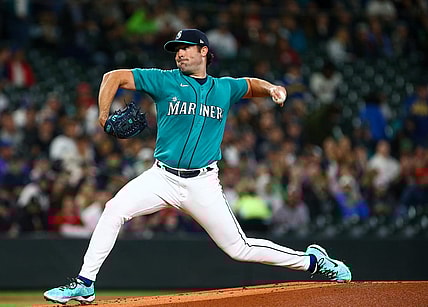 Jun 17, 2022; Seattle, Washington, USA; Seattle Mariners starting pitcher Robbie Ray (38) pitches against the Los Angeles Angels during the first inning at T-Mobile Park. Mandatory Credit: Lindsey Wasson-USA TODAY Sports