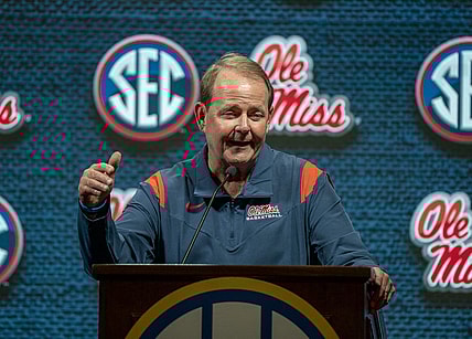 Oct 19, 2022; Birmingham, Alabama, US; Mississippi Rebels head coach Kermit Davis during the SEC Basketball Media Days at Grand Bohemian Hotel. Mandatory Credit: Marvin Gentry-USA TODAY Sports