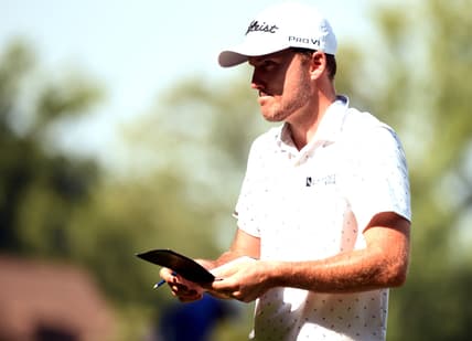 Aug 13, 2021; Greensboro, North Carolina, USA; Russell Henley walks to the second tee during the second round of the Wyndham Championship golf tournament. Mandatory Credit: Rob Kinnan-USA TODAY Sports