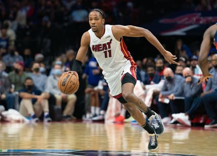 Dec 15, 2021; Philadelphia, Pennsylvania, USA; Miami Heat forward KZ Okpala (11) during the second quarter against the Philadelphia 76ers at Wells Fargo Center. Mandatory Credit: Bill Streicher-USA TODAY Sports