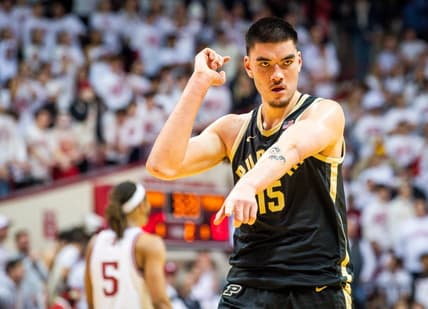 Purdue's Zach Edey (15) celebrates as Purdue goes up over 20 points during the second half of the Indiana versus Purdue men's basketball game at Simon Skjodt Assembly Hall on Tuesday, Jan. 16, 2024.