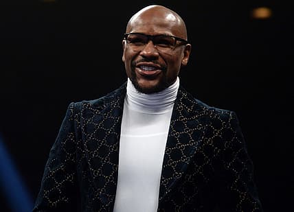 Jan 19, 2019; Las Vegas, NV, USA; Floyd Mayweather looks on prior to the Badou Jack (not pictured) and Marcus Browne (not pictured) WBA Interim & WBC Silver light heavyweight boxing match at MGM Grand Garden Arena. Mandatory Credit: Joe Camporeale-USA TODAY Sports