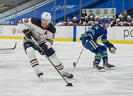 May 4, 2021; Vancouver, British Columbia, CAN; Edmonton Oilers forward Leon Draisaitl (29) skates against the Vancouver Canucks  in the second period at Rogers Arena. Mandatory Credit: Bob Frid-USA TODAY Sports