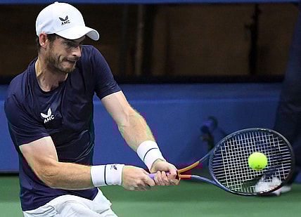 Sep 3, 2020; Flushing Meadows, New York, USA; Andy Murray of Great Britain hits the ball against Felix Auger-Aliassime of Canada on day four of the 2020 U.S. Open tennis tournament at USTA Billie Jean King National Tennis Center. Mandatory Credit: Robert Deutsch-USA TODAY Sports