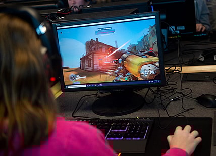Spring Grove High School esports player Cali Schmidt plays as Roadhog in Overwatch during a practice on Thursday, February, 27, 2020.