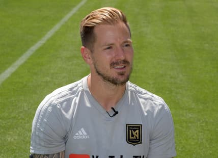 Apr 10, 2018; Los Angeles, CA, USA; LAFC defender Jordan Harvey at practice at Cal State LA. Mandatory Credit: Kirby Lee-USA TODAY Sports