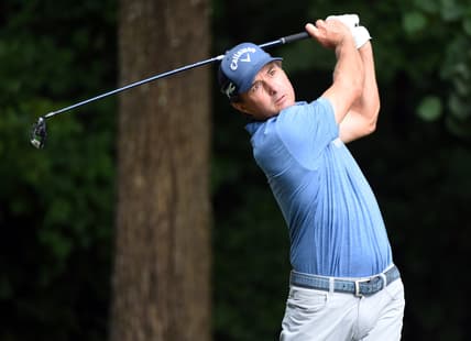 Aug 15, 2021; Greensboro, North Carolina, USA; Kevin Kisner hits his tee shot on the second hole during the final round of the Wyndham Championship golf tournament. Mandatory Credit: Rob Kinnan-USA TODAY Sports