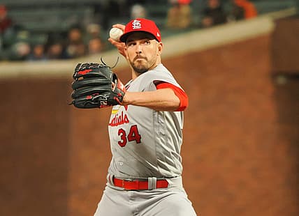 Apr 24, 2023; San Francisco, California, USA; St. Louis Cardinals relief pitcher Drew VerHagen (34) pitches the ball against the San Francisco Giants during the seventh inning at Oracle Park. Mandatory Credit: Kelley L Cox-USA TODAY Sports
