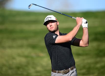 Feb 20, 2021; Pacific Palisades, California, USA; Sam Burns hits from the fifth hole tee box during the third round of The Genesis Invitational golf tournament at Riviera Country Club. Mandatory Credit: Gary A. Vasquez-USA TODAY Sports