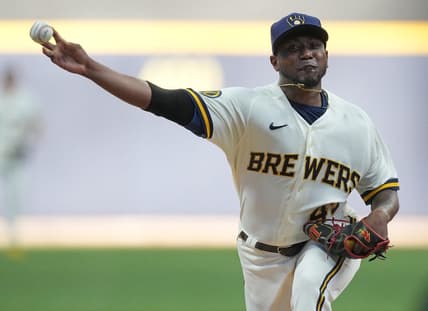 Milwaukee Brewers pitcher Julio Teheran (49) throws during the first inning of their game against the San Francisco Giants Thursday, May 25, 2023 at American Family Field in Milwaukee, Wis.