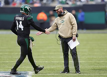 Sam Darnold and Adam Gase shake hands