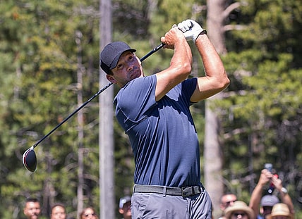 Tony Romo swings during the American Century Championship at Edgewood Tahoe Golf Course in Stateline, Nevada, Friday, July 12, 2019.

Acc Golf Friday 1045