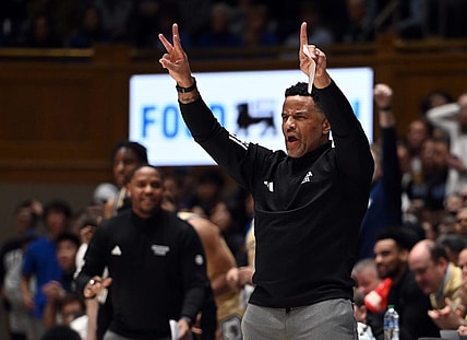 Jan 13, 2024; Durham, North Carolina, USA; Georgia Tech Yellow Jackets coach Damon Stoudamire directs his team during the second half against the Duke Blue Devils at Cameron Indoor Stadium.  The Blue Devils won 84-79. Mandatory Credit: Rob Kinnan-USA TODAY Sports