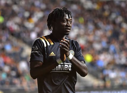 Jun 23, 2021; Chester, Pennsylvania, USA; Philadelphia Union defender Olivier Mbaizo (15) walks off the field against the Columbus Crew during the second half at Subaru Park . Mandatory Credit: Eric Hartline-USA TODAY Sports