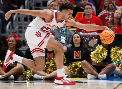 Indiana Hoosiers forward Trayce Jackson-Davis (23) goes after a loose ball during the Big Ten Men   s Basketball Tournament game against the Maryland Terrapins, Friday, March 10, 2023, at United Center in Chicago. Indiana won 70-60.

Iumary031023 Am17162