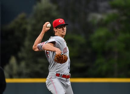 May 16, 2023; Denver, Colorado, USA; Cincinnati Reds relief pitcher Brandon Williamson (55) delivers a pitch in the first inning in his Major League debut agains the Colorado Rockies at Coors Field. Mandatory Credit: John Leyba-USA TODAY Sports