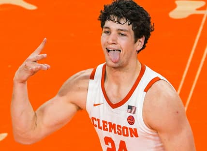 Clemson sophomore forward PJ Hall (24) reacts after making a three-point shot against Wake Forest during the second half at Littlejohn Coliseum Friday, December 2, 2022.

Clemson Basketball Vs Wake Forest University Acc

Syndication The Greenville News