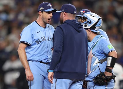 MLB: Playoffs-Max Scherzer, Toronto Blue Jays, argues with manager John Schneider