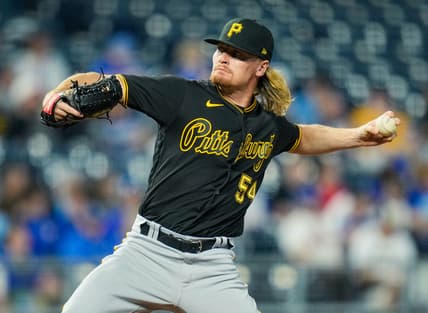 Jun 1, 2021; Kansas City, Missouri, USA; Pittsburgh Pirates relief pitcher Sam Howard (54) pitches against the Kansas City Royals during in the eighth inning at Kauffman Stadium. Mandatory Credit: Jay Biggerstaff-USA TODAY Sports