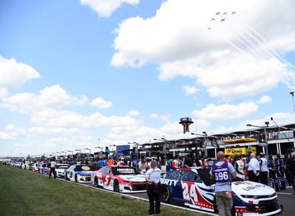 Jun 20, 2021; Nashville, Tennessee, USA; View of a flyover at the end of the national anthem before the Ally 400 at Nashville Superspeedway. Mandatory Credit: Christopher Hanewinckel-USA TODAY Sports