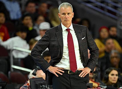 Nov 7, 2022; Los Angeles, California, USA; USC Trojans head coach Andy Enfield watches play from the bench in the second half against the Florida Gulf Coast Eagles at Galen Center. Mandatory Credit: Jayne Kamin-Oncea-USA TODAY Sports
