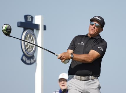 May 21, 2021; Kiawah Island, South Carolina, USA; Phil Mickelson hits from the fifteenth tee box during the second round of the PGA Championship golf tournament. Mandatory Credit: Geoff Burke-USA TODAY Sports