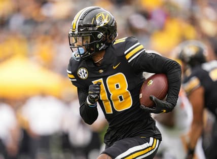 Oct 2, 2021; Columbia, Missouri, USA; Missouri Tigers wide receiver Chance Luper (18) runs against the Tennessee Volunteers during the first half at Faurot Field at Memorial Stadium. Mandatory Credit: Jay Biggerstaff-USA TODAY Sports