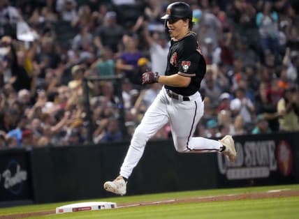 Jun 17, 2023; Phoenix, AZ, USA; Arizona Diamondbacks Jake McCarthy (31) rounds third base after hitting a home run against the Cleveland Guardians at Chase Field.